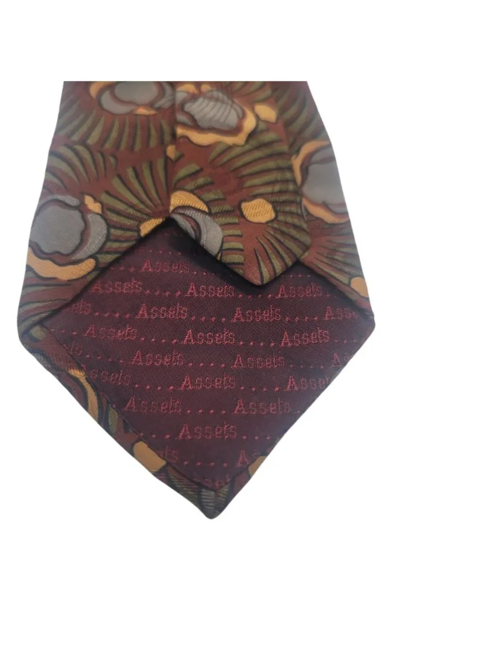 Assets Andrew Fezza Mens 100% Silk Handmade Tie Abstract Floral Print Brown Gold